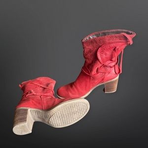 Red suede ankle boots